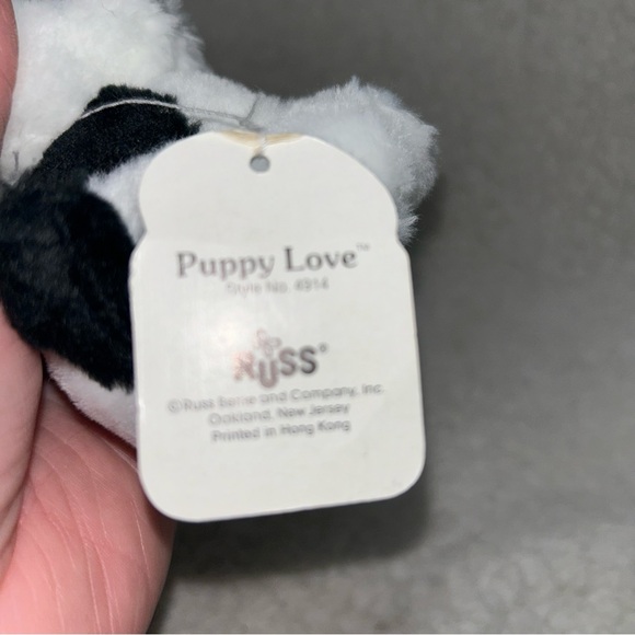 Russ Berrie Puppy Love small 5" puppy dog plush black & white with tag #4914 - Picture 6 of 9